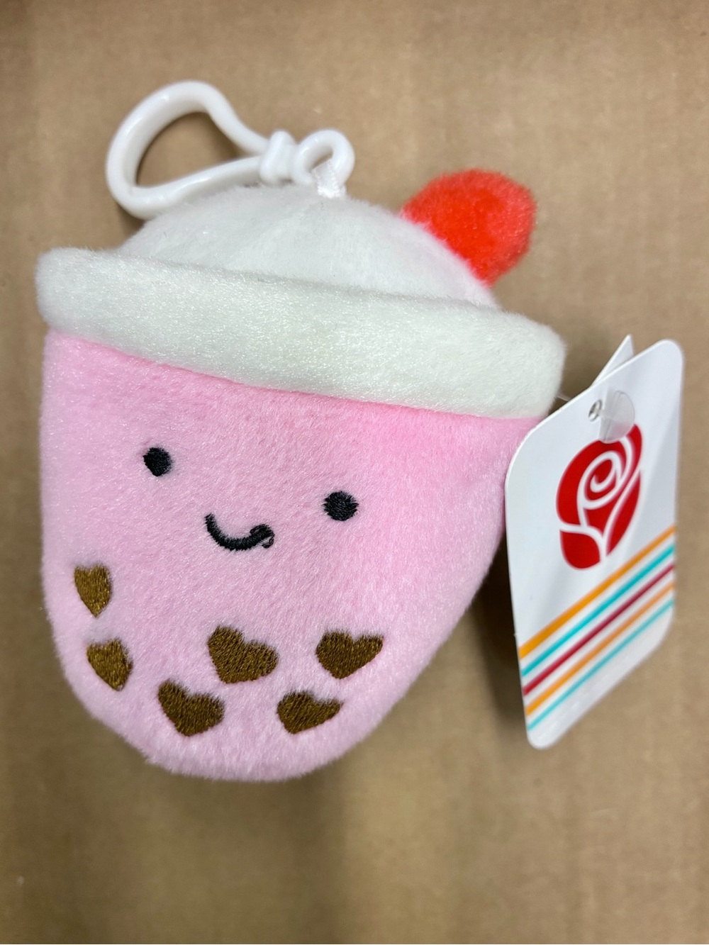 🍭$5🍭NEW AMERICAN GREETINGS Bubble Tea Backpack Clip Plush Toy w/ Clip Pink